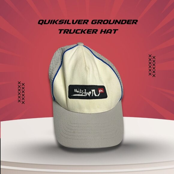 Quiksilver Grounder Trucker Hat Flexfit Beige/Gray Mesh - Picture 1 of 5